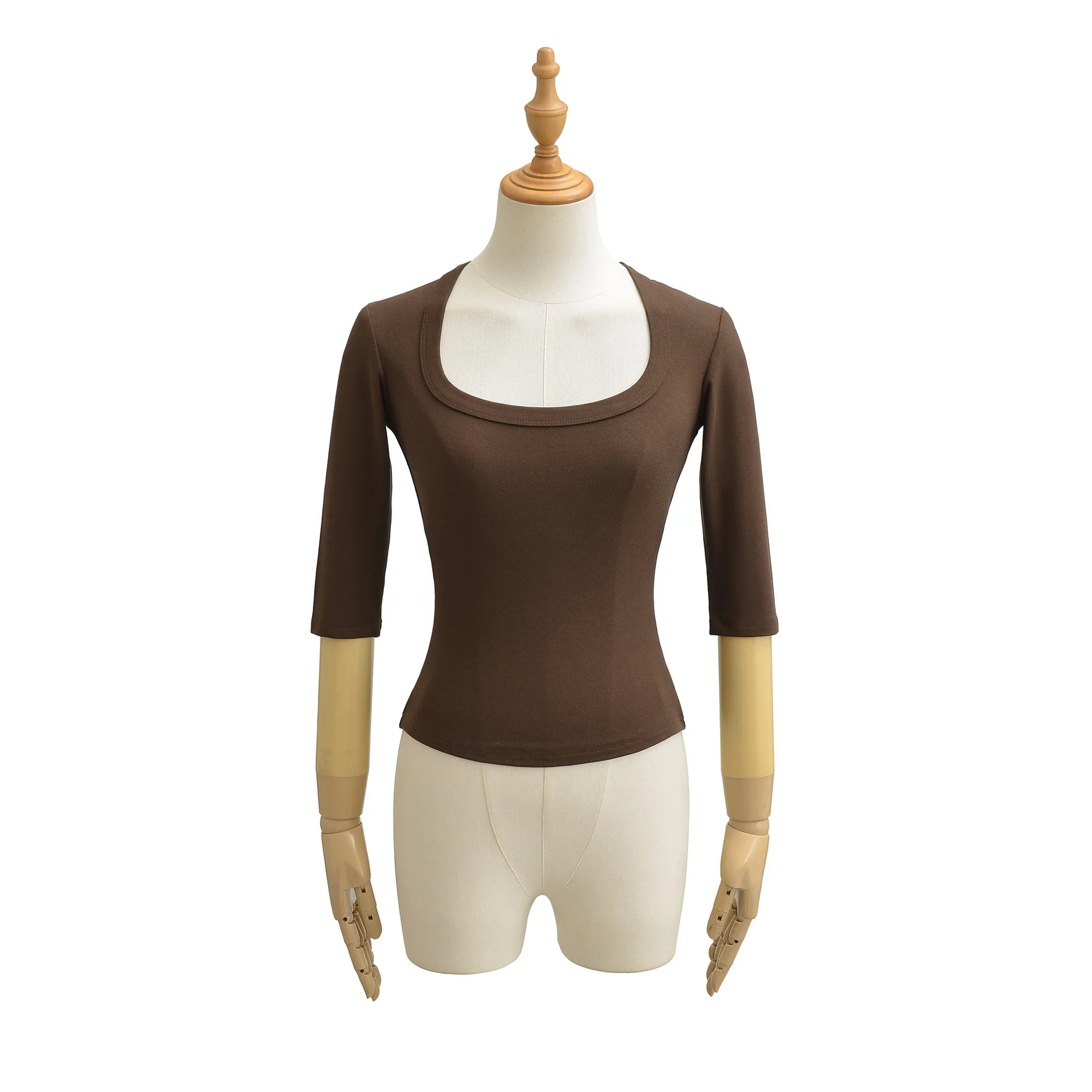 New Style Hot Girl Sexy Square Neck Half Sleeve Top For Women Slim Smooth Seamless For Daily Layering Casual T-Shirt Charm Y6YP