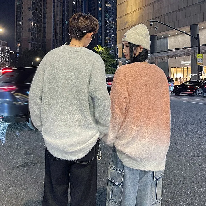 Suéter de Color Deadado con Cuello Redondo, Sin Capucha, Suave, Imitación Visón, Juvenil, Informal, de Manga Larga, Tejido,...