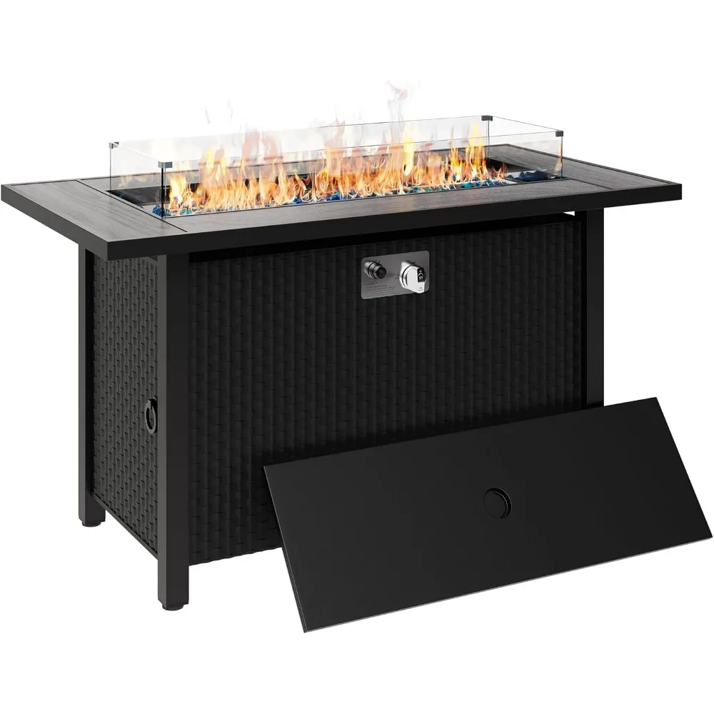 

45 inch Outdoor Propane Fire Pit Gas Fire Pit Table with Lid, Glass Wind Guard, Waterproof Cover, Firepit Table for Garden