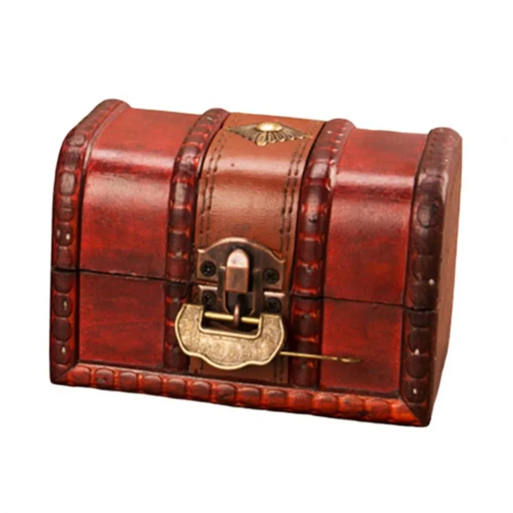 European Vintage Treasure Chest Wooden Decorative Jewelry Storage Box Metal Lock Jewelry Box Packaging Box