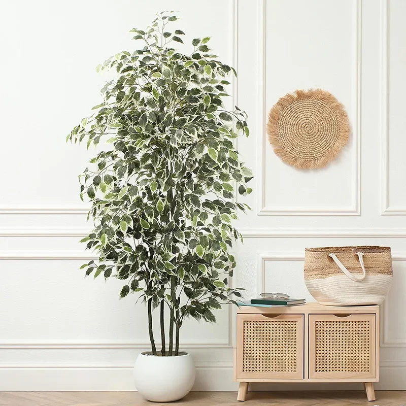 

110-200cm Large Artificial Ficus Tree Fake Palm Plants Real Touch Plastic Faux Banyan Tree for Home Garden Shop Party Decor