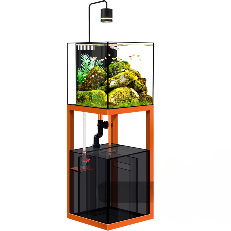 Fish Tank Aquarium  Free To Change Water Small and Medium-sized Ultra-white Glass Bottom Filter Stream Tank Grass Tank