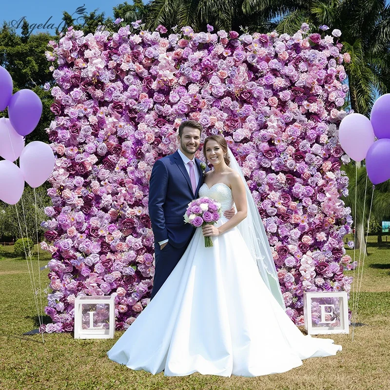 Purple Rose Outdoor Wedding Backdrop Decor Rolling Up Cloth Flower Wall Event Props Banquet Photo Supplies Window Display A8385