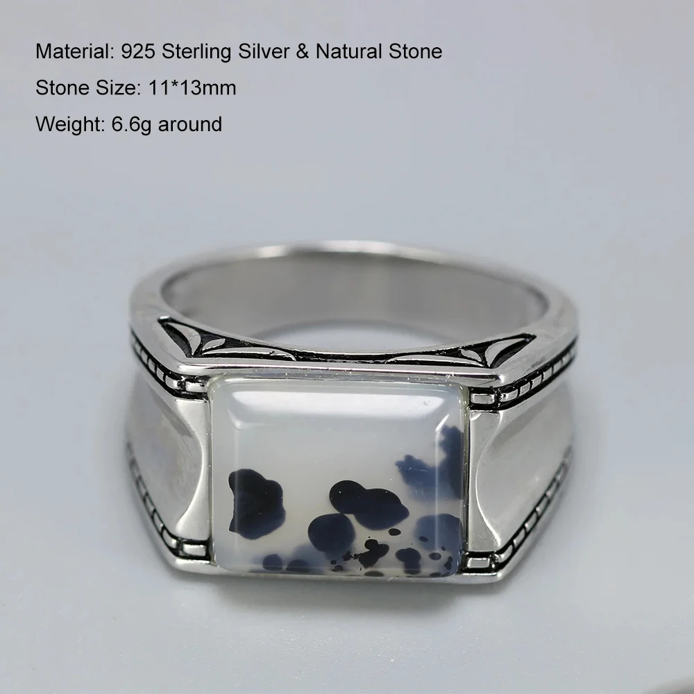 Solid 925 Silver Ring Cool Vintage Men's Rings Aeolus With Natural Stone Original Color Turkish Man Jewelry Bague Argent