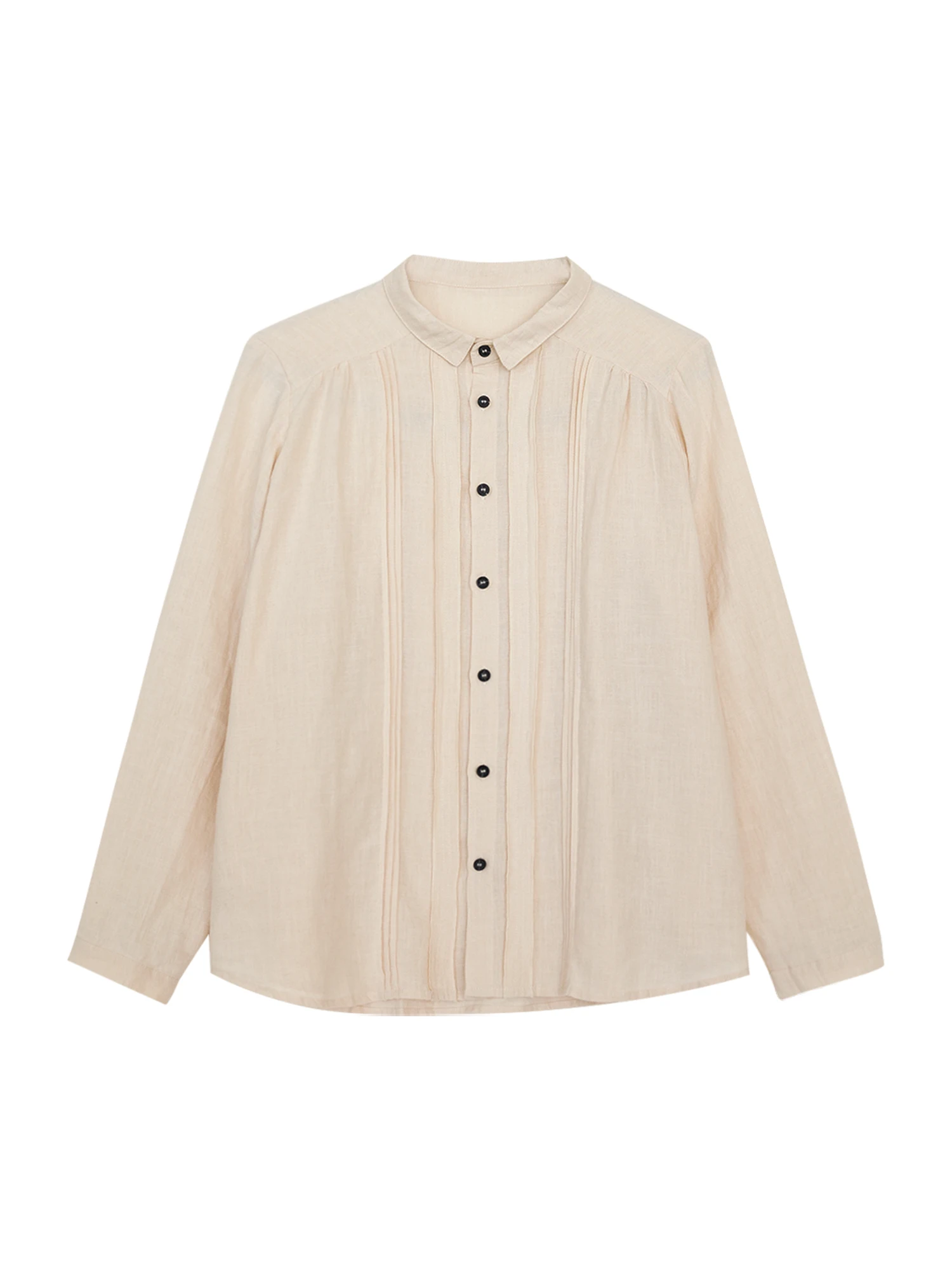 

Accordion Pleat Linen Jaet irt Women Casual Sle Loose Fit Long Sve Breathable Comfortable Spring Faion