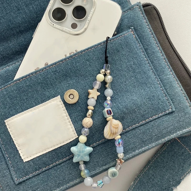 

INS милый синий звезда ракушка из бисера ремешок для телефона подвеска-цепочка цветок ремешок для телефона брелок для женщин и девочек сумка кулон для чехла для IPhone