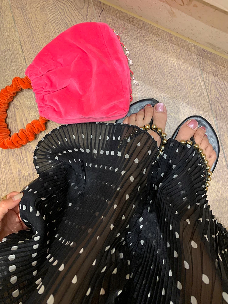 Bla Polka Dot Hose mit weitem Bein, Rock für Damen, Frühling 2022, locker sitzende Hose mit hoher Taille, Polyesterfaser, Freizeithose