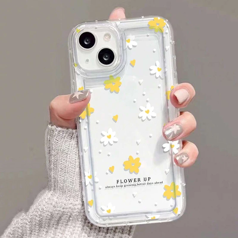 

Летние желто-белые фрагменты с цветочным принтом для IPhone 16 15 14 Plus 13 12 Pro Max Mini X XS XR 7 8 Plus SE2020 Чехлы Прозрачный чехол