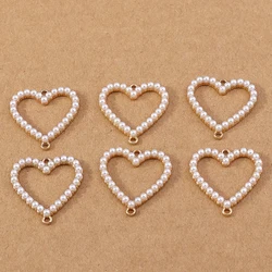 10pcs 26x26mm Pearl Love Heart Pendants Charms for Jewelry Making DIY Necklace Earrings Bracelet Accessories Supplies