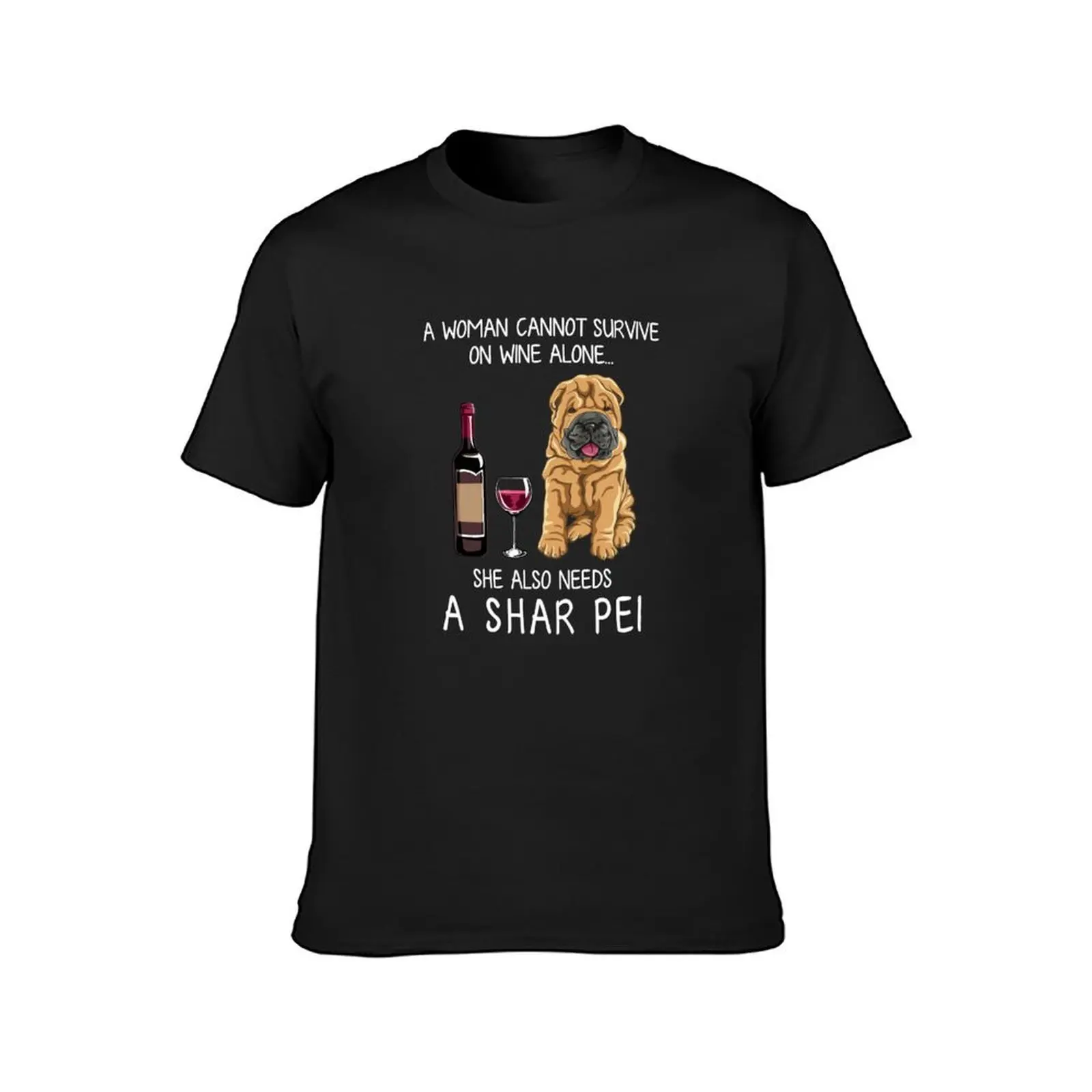 Shar Pei and wine Funny dog T-Shirt funnys anime clothes quick drying Men's cotton t-shirt