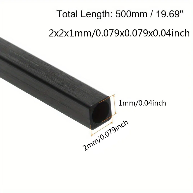 1/2/3 Stück Kohlefaser-Vierkantrohr Außendurchmesser 2mm 3mm 4mm 5mm 6mm 8mm 10mm Länge x 500mm – Detail 2