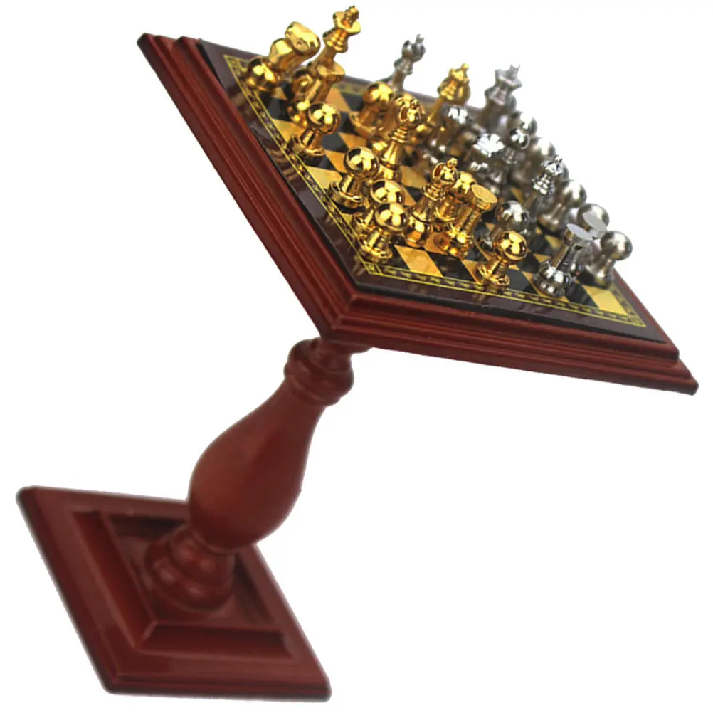1Set Mini Chess Board Decor Simulation International Chess Set for Dollhouse Miniature Home Decor Micro Landscape Tabletop Game