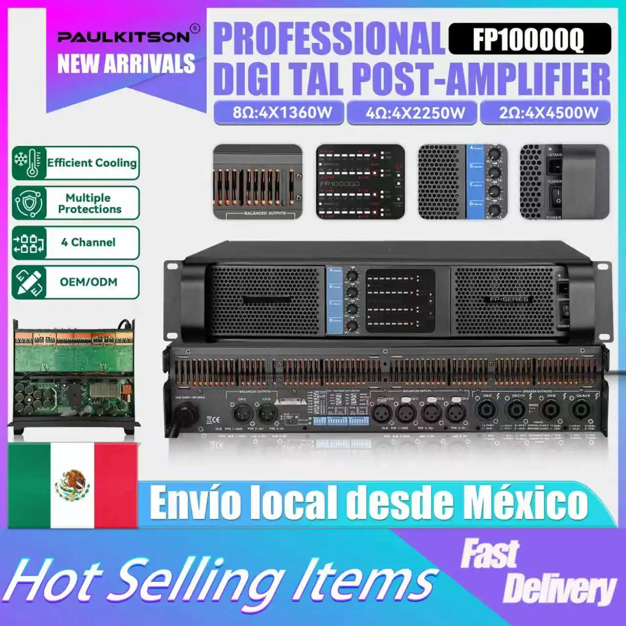 Paulkitson FP10000Q Professional Digital Power Amplifier 4 Channels 4x1360W/4x2250W/4x4500W Local Shipping from Mexico for