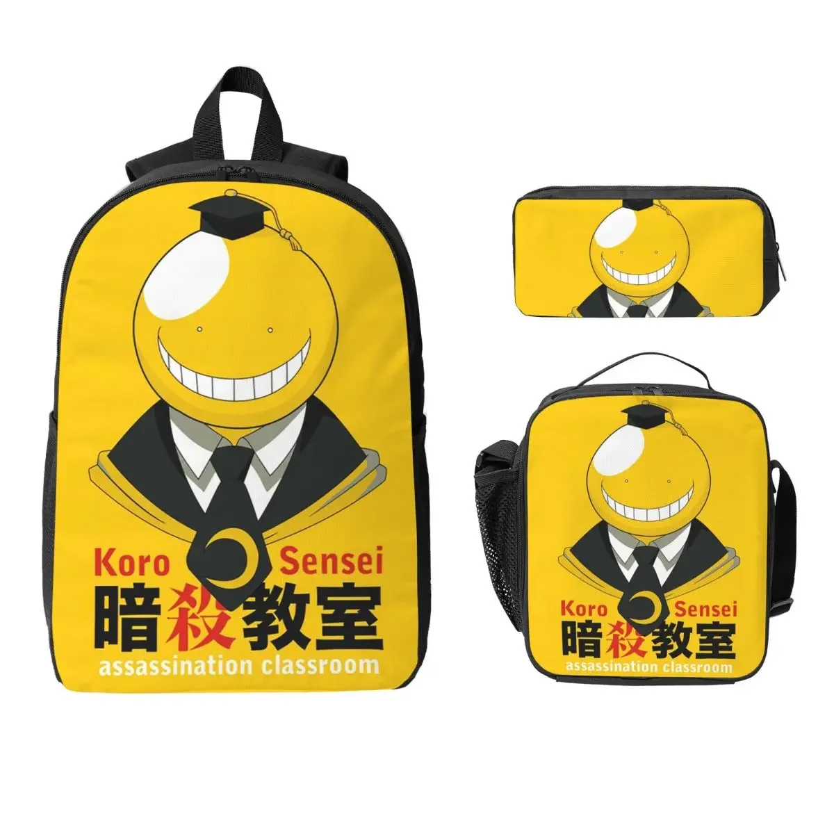 Assassination Classroom Octopus Koro Sensei Backpack Student Boys Girls BookBag School Bag 3ps Insulated Lunch Bag Pencil Case