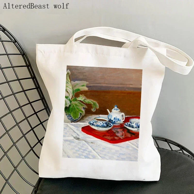 Women Shoulder bag Monet Water Lilies Kawaii Bag Harajuku Shopping Canvas Shopper Bag girl handbag Tote Shopper Lady Bag