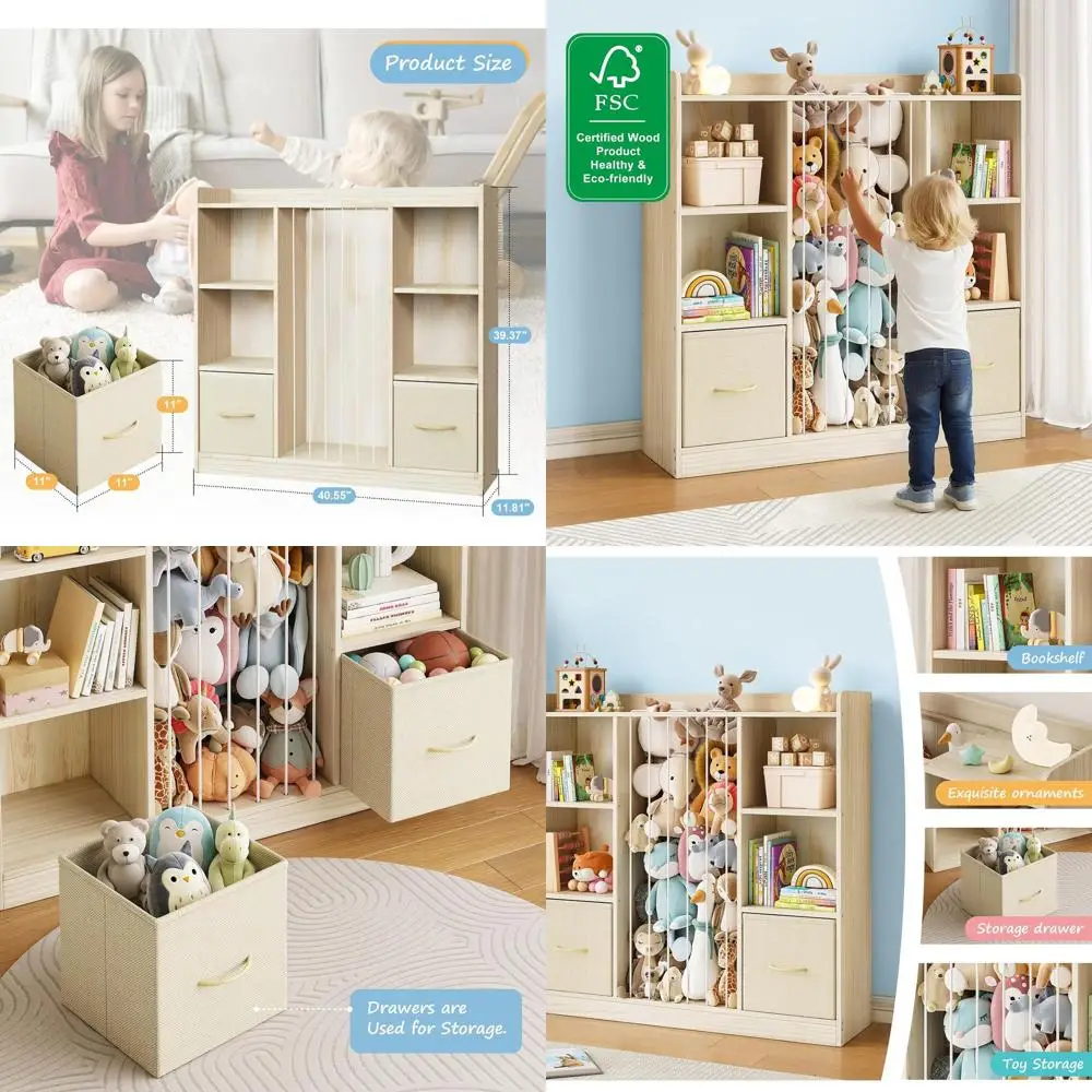 

Деревянный органайзер для игрушек на 6 кубов с местом для хранения мягких животных и съемными ящиками для детских комнат и игр