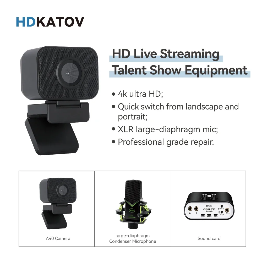 كاميرا ويب HDKATOV وميكروفون Abel Gaming Streaming Kit- مثالية لـ OBS وبطاقة الصوت وكاميرات البث usb 4k uhd