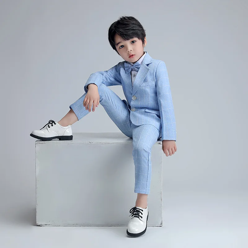 Frühling und Herbst neue karierte kleine Kleidung im westlichen Stil Gentleman Piano Performance Kleid Junge Anzug Kinder das Kostüm des Gastgebers