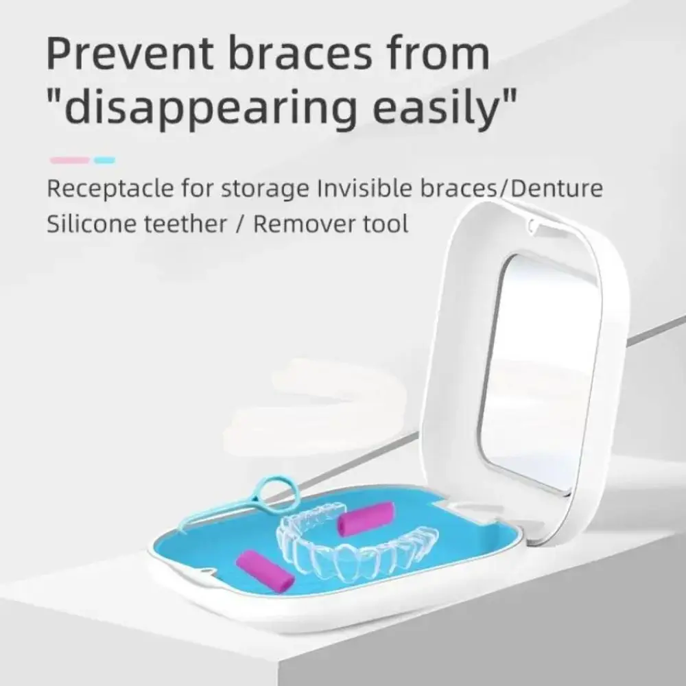 Portable Square Invisible Retainer Box Mini Magnetic Braces Box Portable with Mirror Aligner Case Oral Hygiene