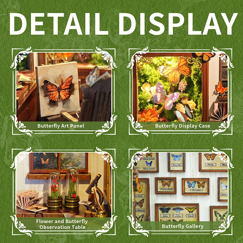 Kit de estante de madera para rincón de libros, sujetalibros de casa de mariposa, Kits de modelos en miniatura con luces, estantería para amigos, regalos de cumpleaños