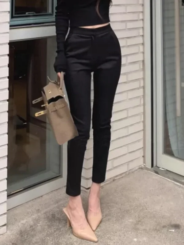 Pantalon taille haute pour femme, pantalon slim décontracté, bouton fermeture éclair, version coréenne, mode sexy, petits pieds, document solide, automne 2024, IK7R