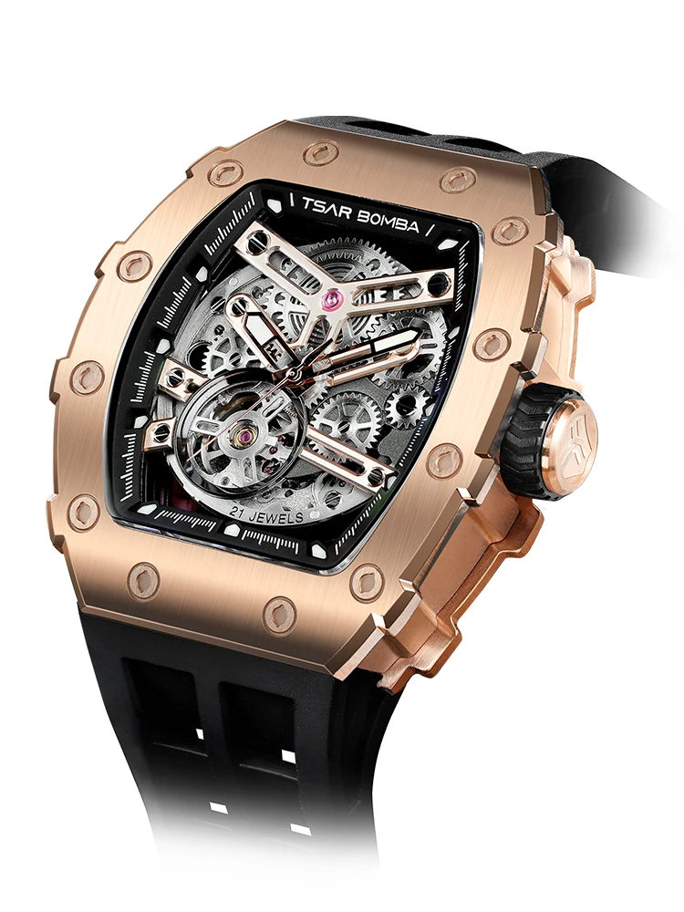 TSAR BOMBA Top Brand Automatic Mechanical Watch for Men Waterproof Stainless Steel Tonneau Wristwatch Luxury Mens Watch