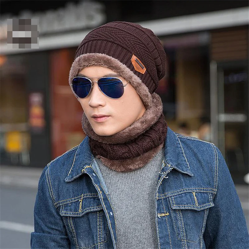 

Men's Winter Beanie Hat Scarf Set Casual Khaki Blue Red Knitted Balaclava Beanies Caps Mufflers Keep Warm Mouth Neck Warmer M004