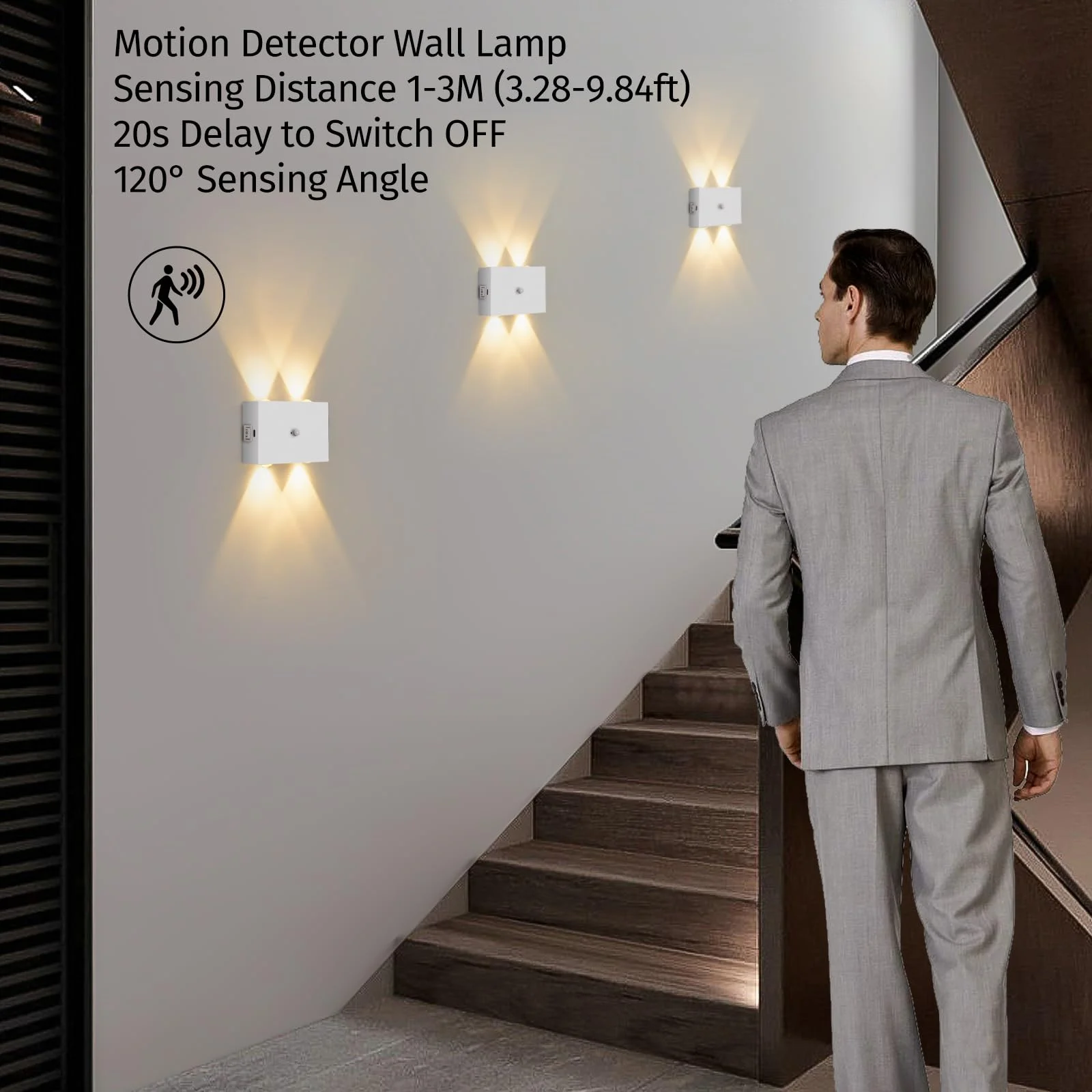 LED Wall Sconce Indoor with Motion Sensor, USB Rechargeable Wall Light Battery Operated Wireless Wall Lamps 4000 mAh for Stair