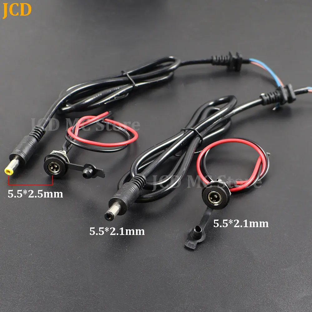 1PC DC Power Male Female Jack Connector 5.5 * 2.1 / 5.5*2.5mm DC Charging Socket Panel Mount With Nut Wire Waterproof Cap