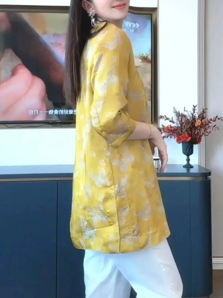 

Butterfly Print New Chinese Style Stand Up Collar Buckle 2025 Summer New Versatile Shirt For Daily Commuting Slimming Down