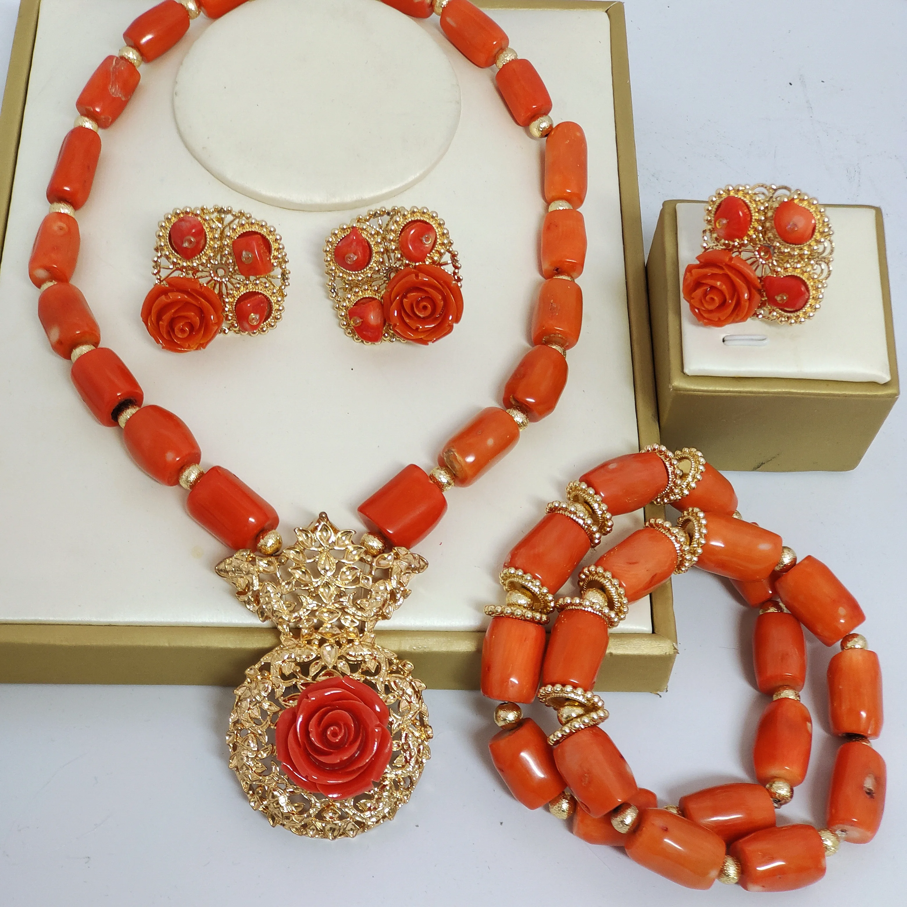Real White Nigerian Coral Bead Jewelry Set african traditional jewelries accessories set