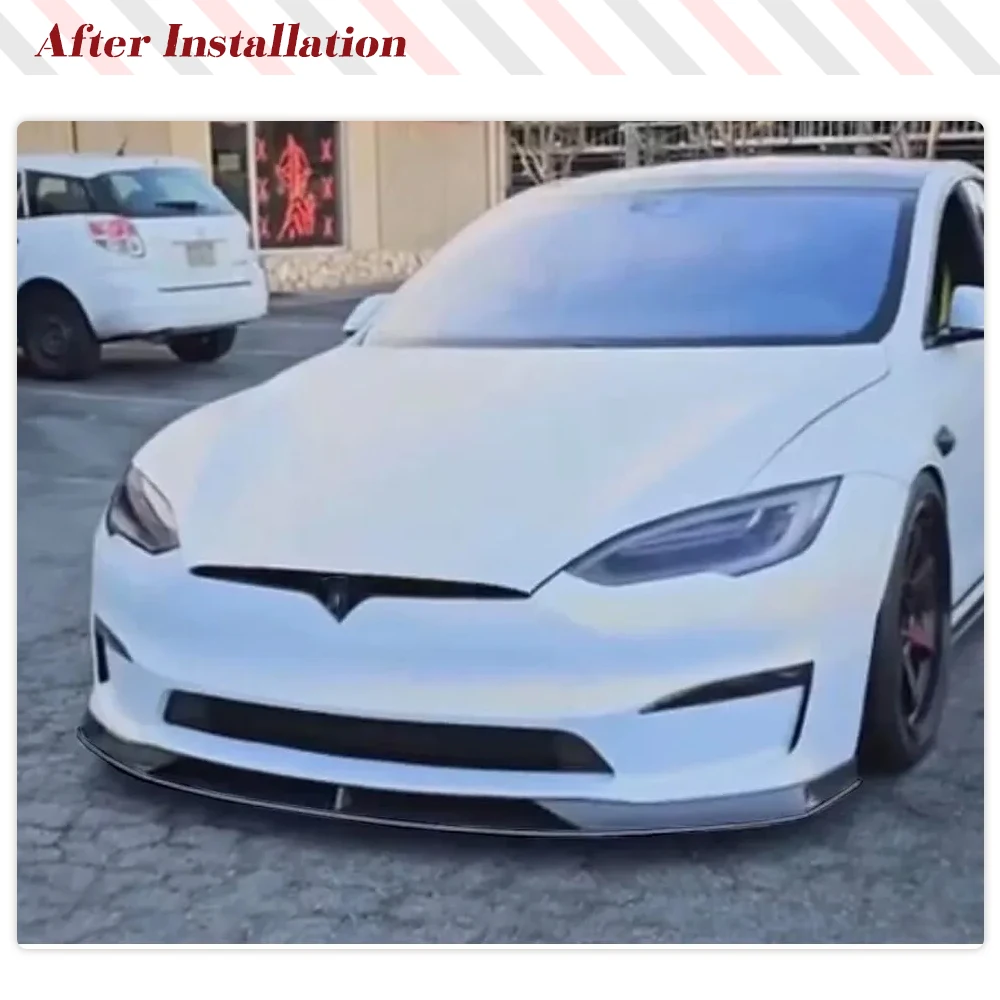 Car Front Lip Bumper Spoiler For Tesla Model S Plaid 2021-2023 Carbon Fiber Car Front Bumper Lip Chin Protector Guard Body Kits