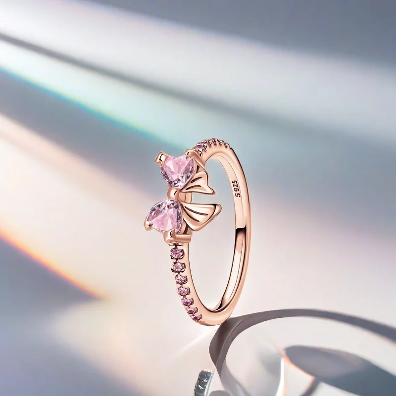 2024 New 925 Silver Ring Zircon Shining Bow Ring Original S925 Finger wedding Ring DIY Women Fine Jewelry Gift