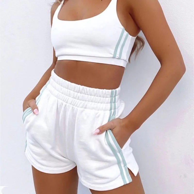 Vamos Todos 2021 Summer Crop Top and Pants Solid Casual Outfit Women 2 Piece Set Sports Fitness Two Piece Sets Tracksuits