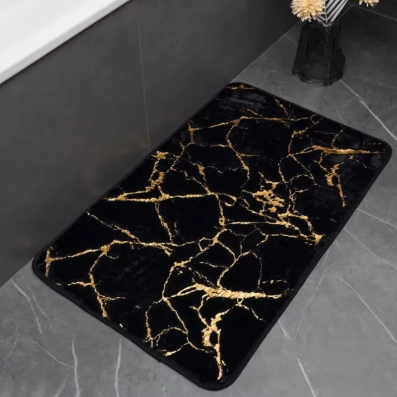 

Black Marble Bathroom Rug Bathroom Absorbent Bedroom Door Rug Kitchen Balcony Living Room Entrance Carpet Home Decoration