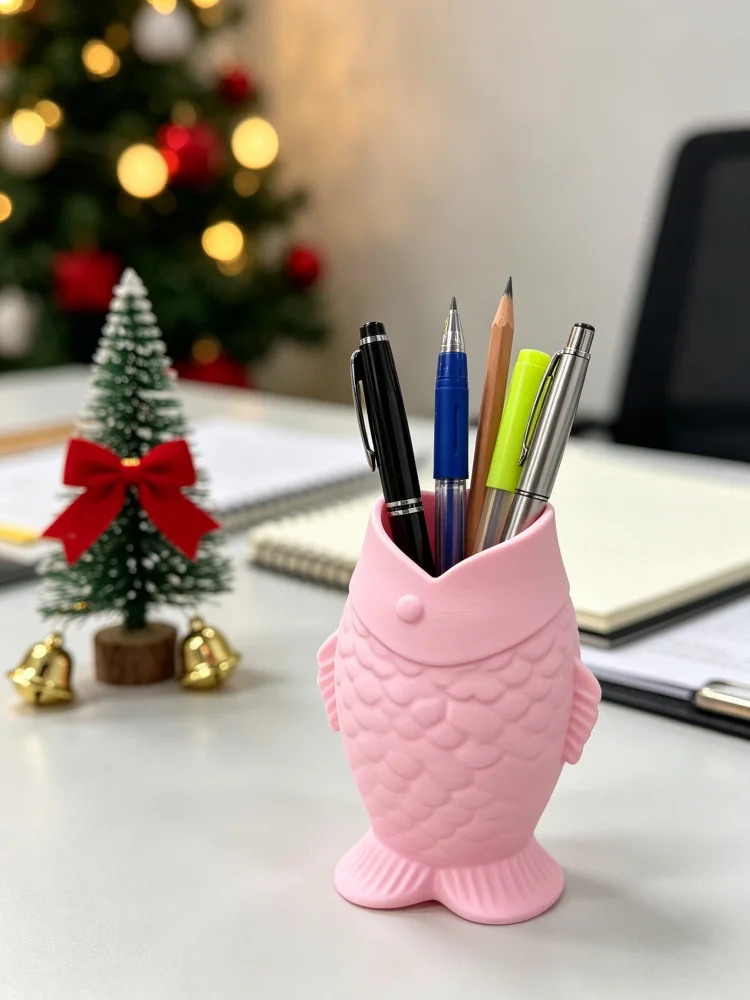 3D Printed Three-Dimensional Fish-Shaped Pen Holder, Pink Creative Stationery Storage Box, Finely Crafted Fish Scale Texture, Realistic and Vivid Design, Matte Texture, Smooth and Delicate Workmanship, Large Capacity Desktop Pen Holder, Storage for Pencils, Fountain Pens, Markers, Versatile Desktop Storage Container for Home, Office, and School, Unique Design, Not Easily Duplicated, Creative Desktop Decoration, Stationery Storage Item