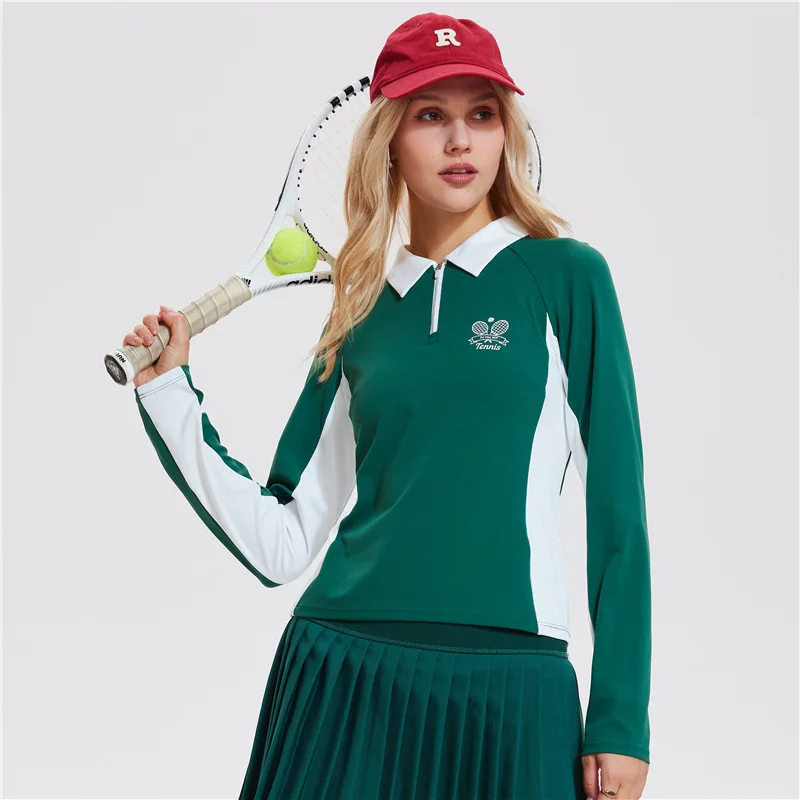 جديد مصقول الرياضة طويلة الأكمام المرأة التلبيب سستة جولف قميص بولو التدريب في الهواء الطلق اللياقة البدنية التنس ملابس غولف للمرأة #1