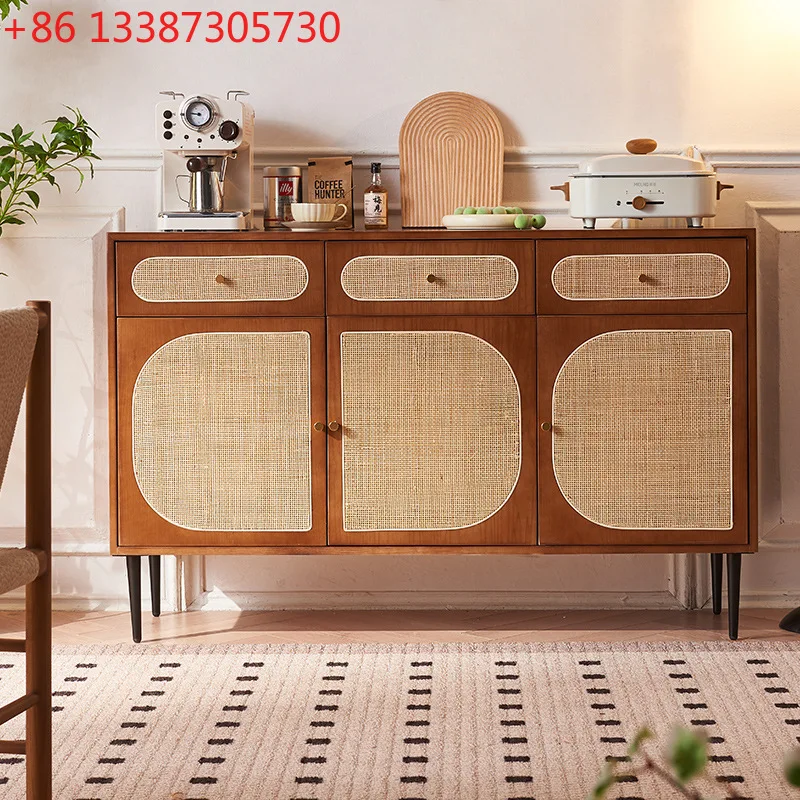 

Обеденный боковой шкаф из цельного дерева из скандинавского ротанга, ваби говорить, многофункциональный домашний ветер с выдвижными ящиками