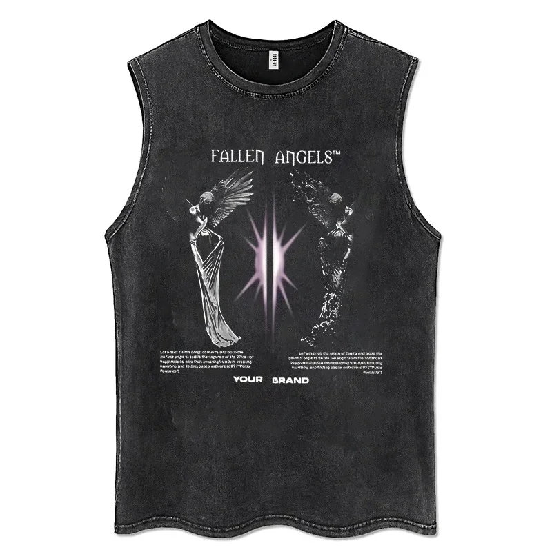 2024 New Men's Vintage Leisure Tank Tops Summer Sleeveless T-Shirts For Men Washed Vest Streetwear Oversized Vest Tees Clothing﻿