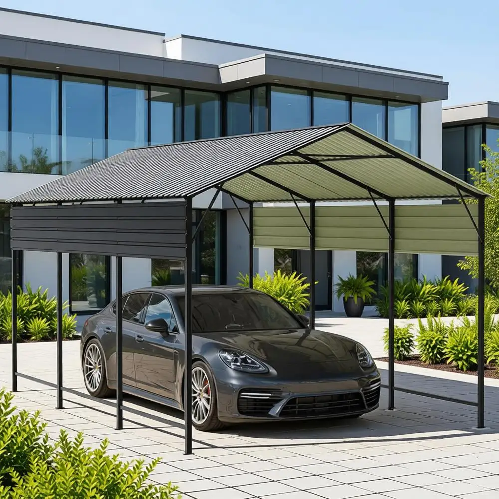 

Heavy-Duty Galvanized 10x15 Metal Carport with Side Support for Vehicles, Boats, and Outdoor Events in Gray