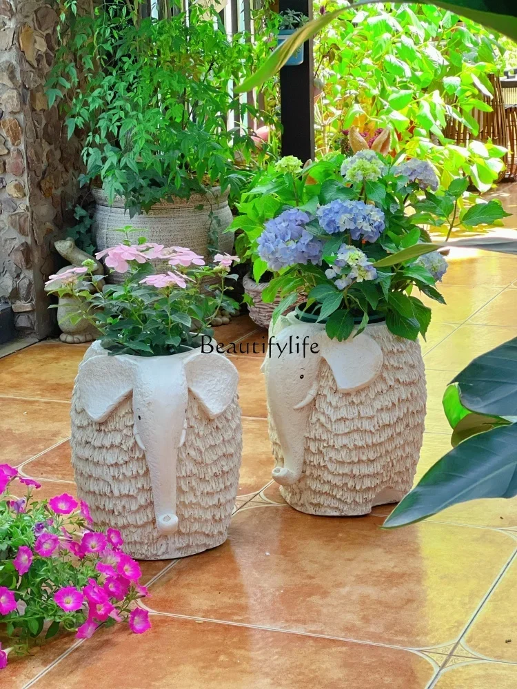 X4 Outdoor Garden Elephant Flower Pot Succulent Foyer Decoration Pastoral Animal Sculptured Ornaments Floor