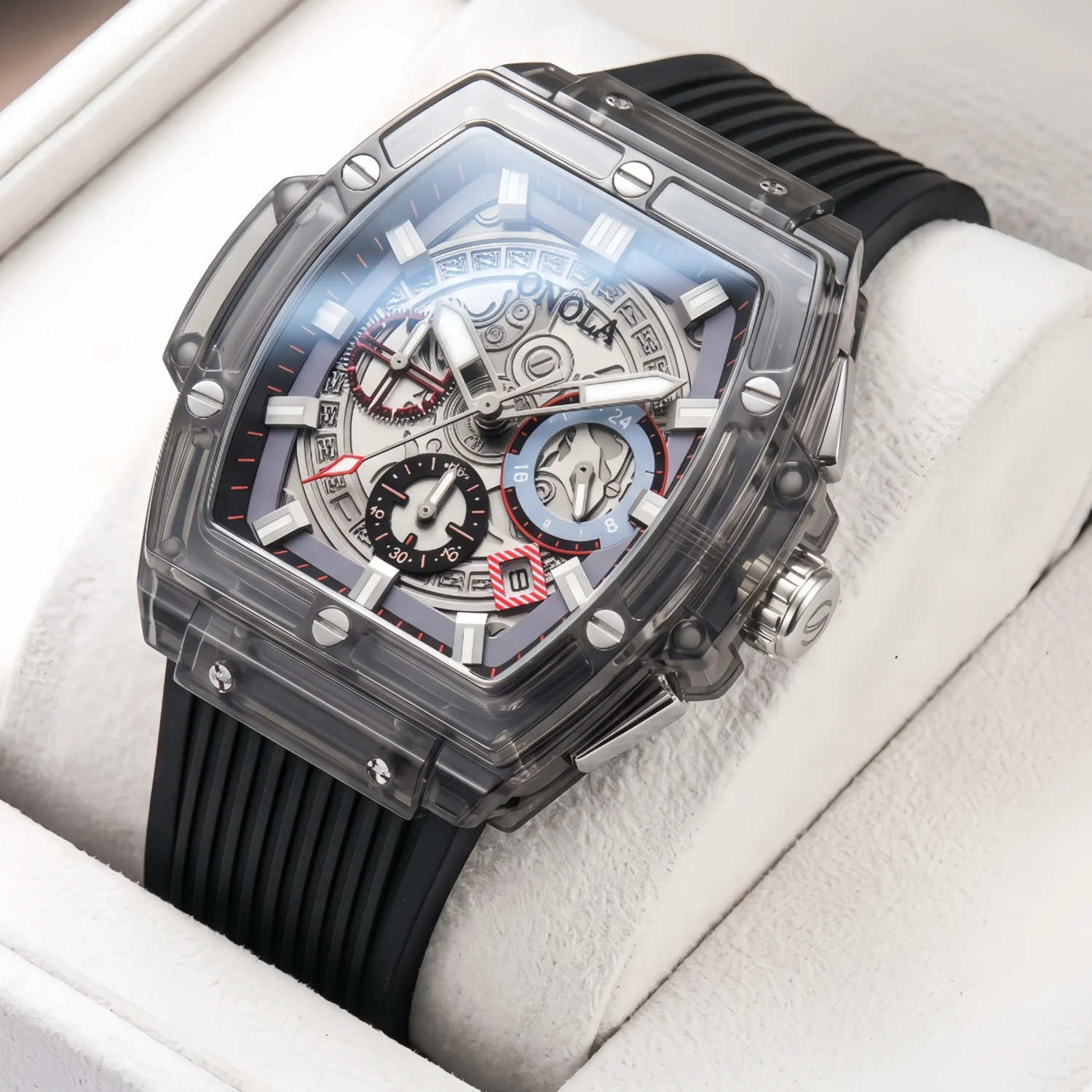 ONOLA timing watch men's transparent case waterproof silicone sports quartz watch