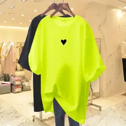 Women Clothing Fashion Small Love Printing Basic T-shirts Summer Pure Cotton Loose O-neck Short Sleeve Solid Top Tee Pullovers
