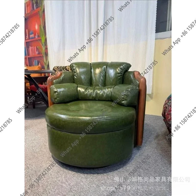 N64 Medieval wild luxury rotating chair study tea room rotating chair single leisure first layer oil wax leather master seat sof