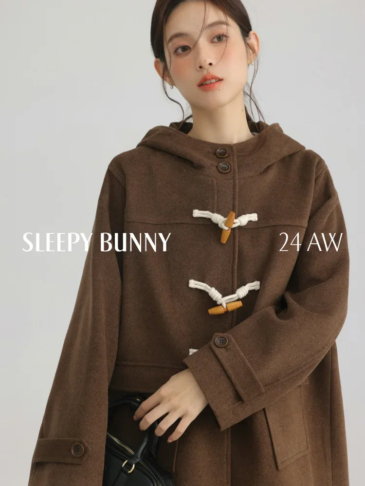 Casual Hooded Wool Coat Women Winter Loose Fit Mid-Length Overcoat Warm and Stylish Outerwear for Daily Comfort and Elegance