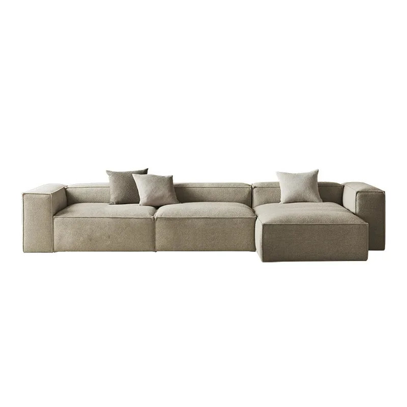 

French minimalist tofu block fabric sofa living room single armrest corner double-sided green corduroy sofa wide sitting deep