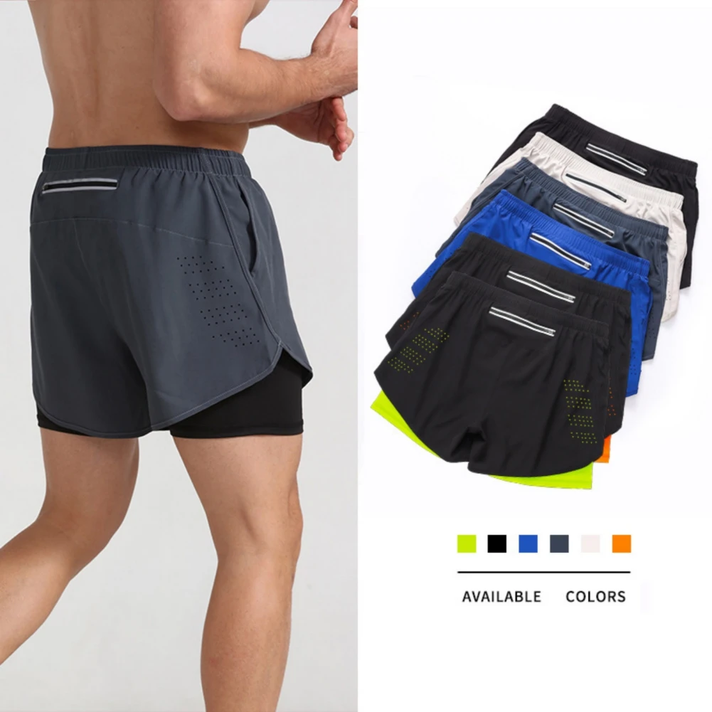 

Sports Running Shorts Men 2 In 1 Double-deck Quick Dry GYM Sport Shorts Fitness Jogging Workout Trouser Men Sports Short Pants