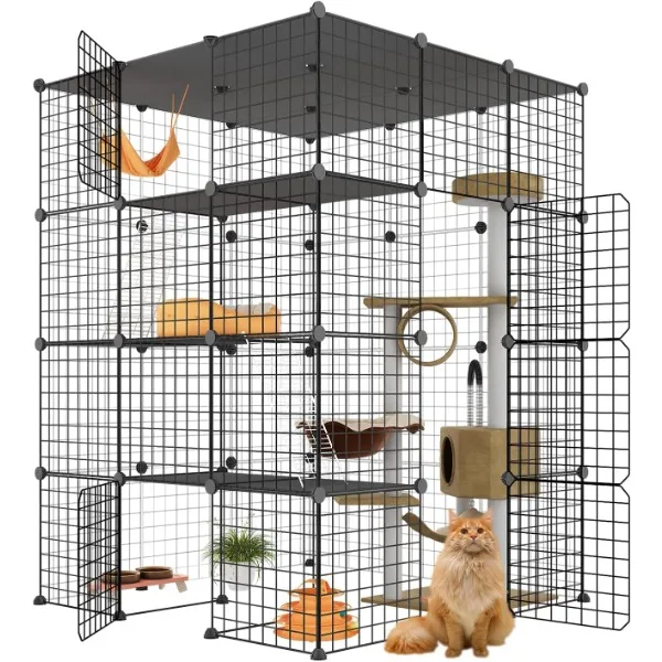

Eiiel большая клетка для кошек, кошачьи помещения с балконом, DIY Cat Playpen съемная металлическая проволока Kennels Crate 3x3x4 большой