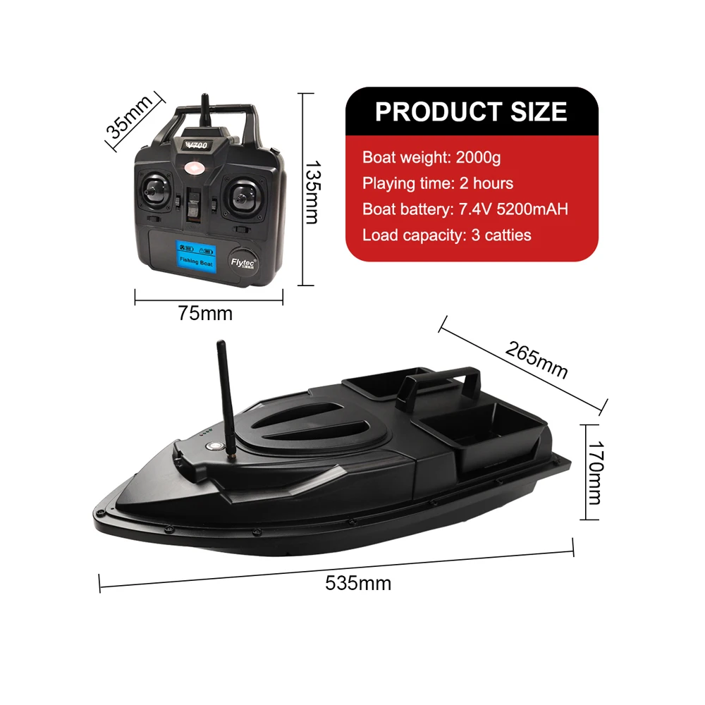 V700 NO GPS 5200mAh Fishing Bait Boat 500m Remote Control BaitBoat Dual Motor Fish Finder 1.5KG Loading Support Automatic Cruise