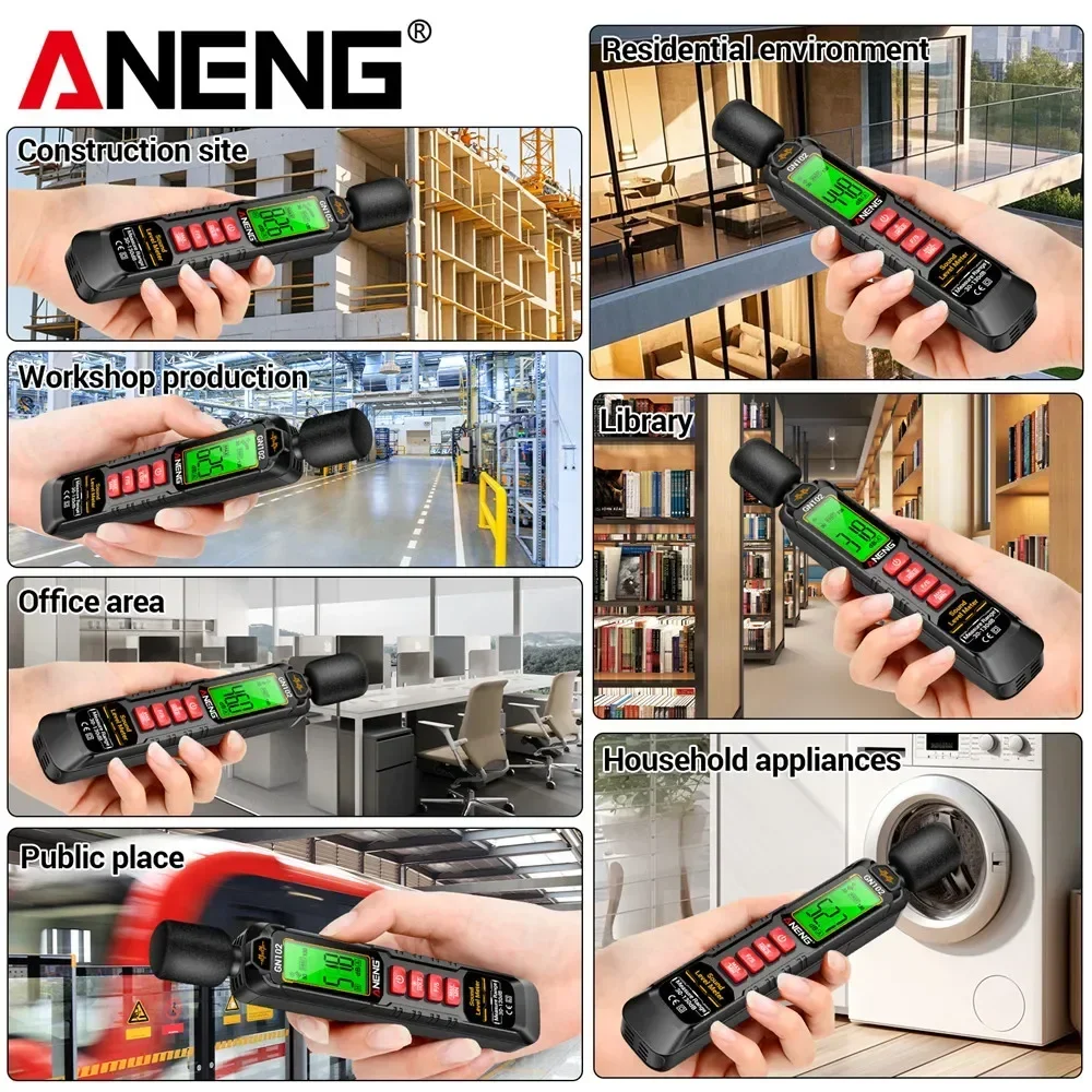 ANENG GN102 Cyfrowy miernik poziomu dźwięku 30-130dB Miernik poziomu hałasu otoczenia Decybel Miernik dźwięku Przenośny miernik decybeli hałasu